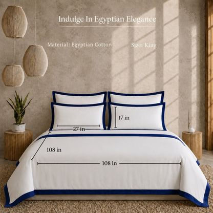 Egyptian Cotton - Border - Zen Classic Dark Blue | Duvet Cover with Pillowcases