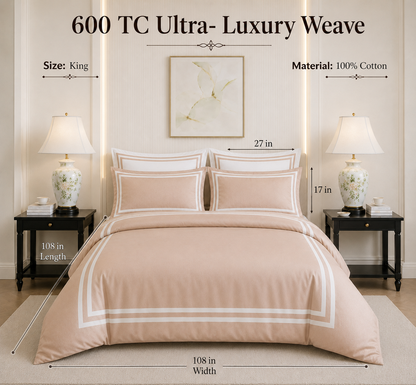 600 TC Pure Cotton Collection - Desert Sand | Bedsheet with Pillowcases