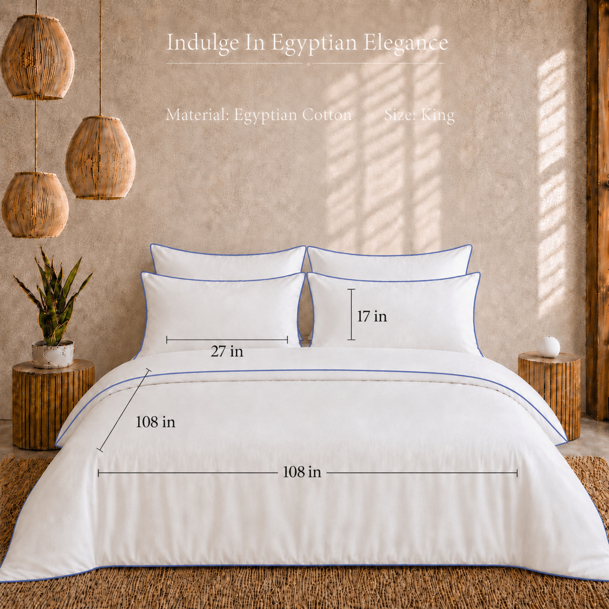 Egyptian Collection - Pure Piping - Zen Staple Blue | Bedsheet & Duvet Cover with Pillowcases