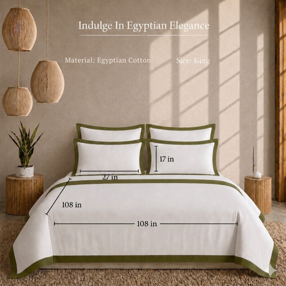 Egyptian Cotton - Border - Zen Classic Olive Green | Duvet Cover with Pillowcases