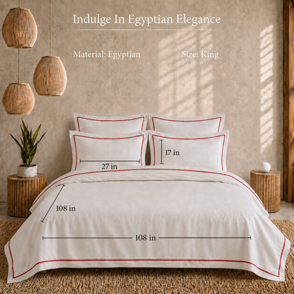 Egyptian Collection - Flat Piping - Zen’s Fine Red | Bedsheet & Duvet Cover with Pillowcases