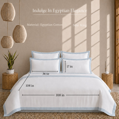 Egyptian Cotton - Border - Zen Classic Blue | Bedsheet & Duvet Cover with Pillowcases
