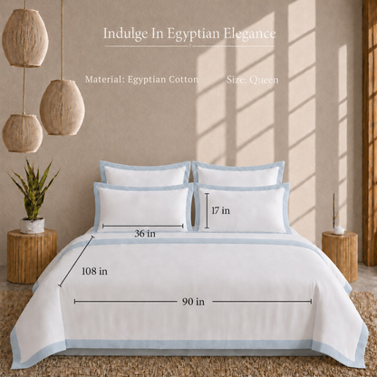 Egyptian Cotton - Border - Zen Classic Blue | Bedsheet & Duvet Cover with Pillowcases
