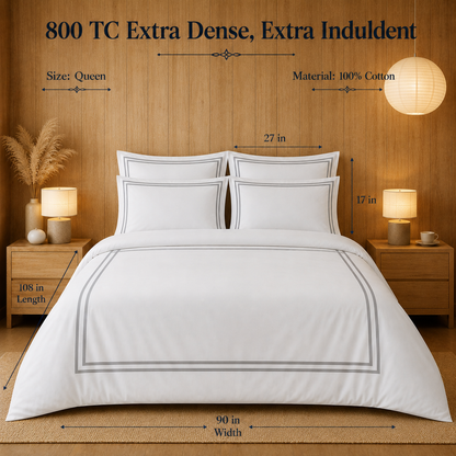 800 TC Pure Cotton Collection -Merrowing - Silver Stone | Duvet Cover with Pillowcases