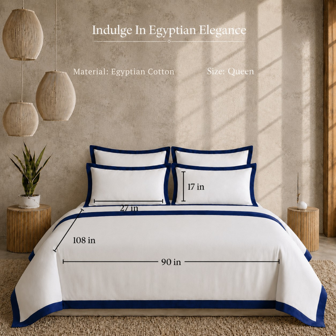 Egyptian Cotton - Border - Zen Classic Dark Blue | Duvet Cover with Pillowcases