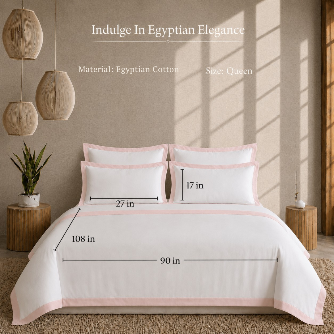 Egyptian Cotton - Border - Zen Classic Blush | Bedsheet & Duvet Cover with Pillowcases