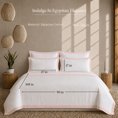 Egyptian Cotton - Border - Zen Classic Blush | Bedsheet & Duvet Cover with Pillowcases
