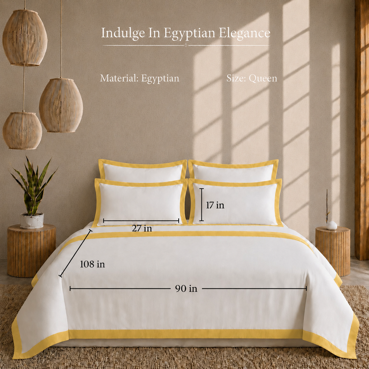Egyptian Cotton - Border - Zen Classic Golden Yellow | Duvet Cover with Pillowcases