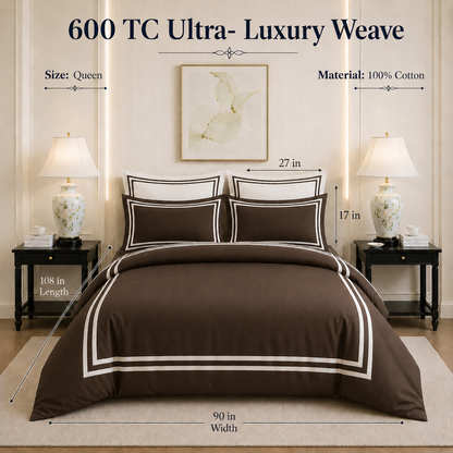 600 TC Pure Cotton Collection - Deep Mocha | Duvet Cover with Pillowcases