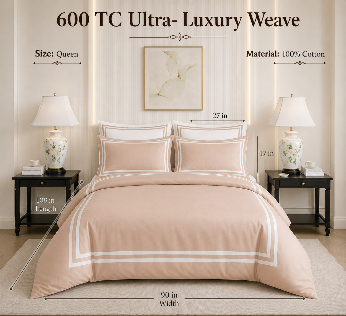 600 TC Pure Cotton Collection - Desert Sand | Bedsheet with Pillowcases