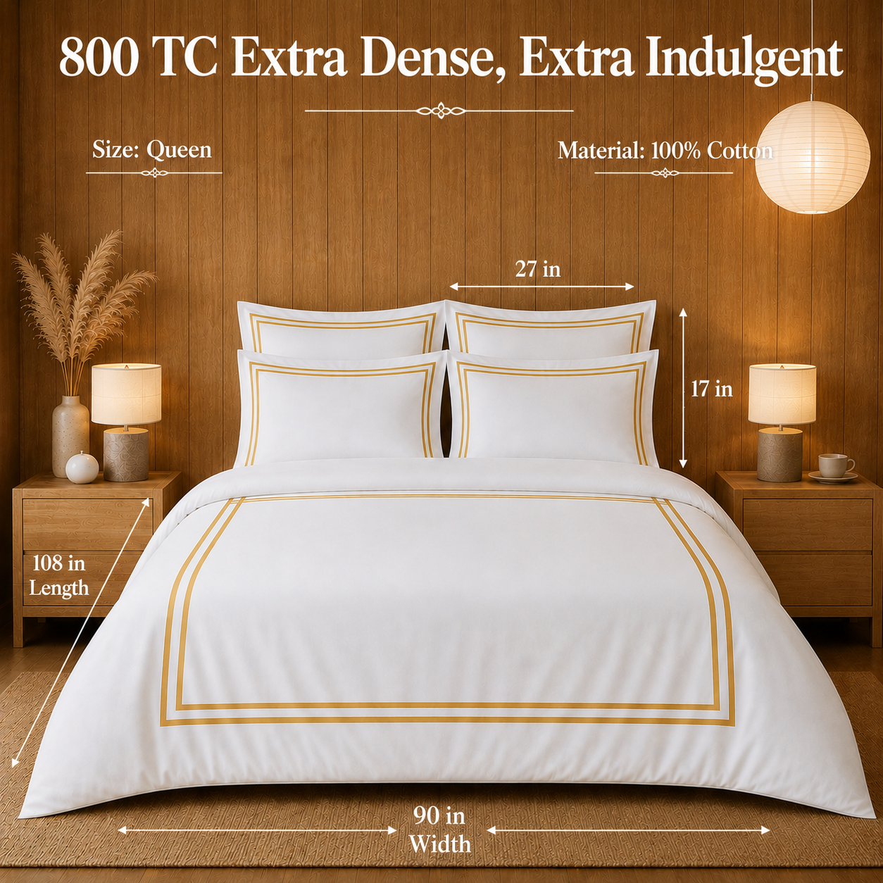 800 TC Pure Cotton Collection -Merrowing - Golden Haze | Duvet Cover with Pillowcases