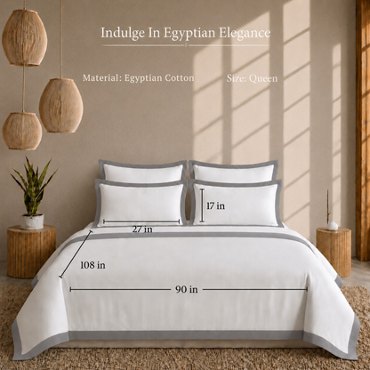 Egyptian Cotton - Border - Zen Classic Grey | Bedsheet & Duvet Cover with Pillowcases