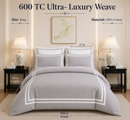 600 TC Pure Cotton Collection - Pearl Grey | Duvet Cover with Pillowcases