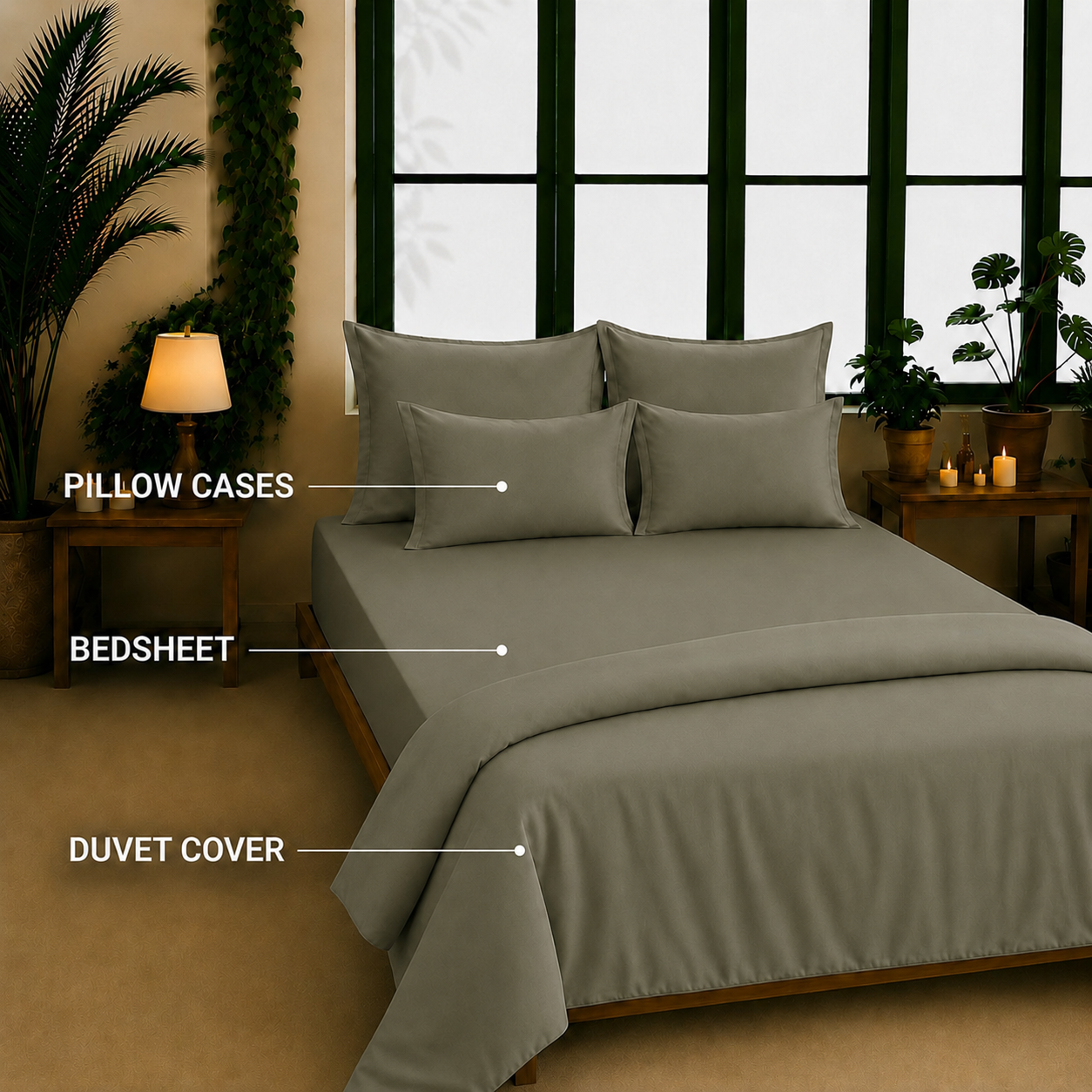 Bamboo Collection - Hazel Green | Bedsheet with Pillowcases