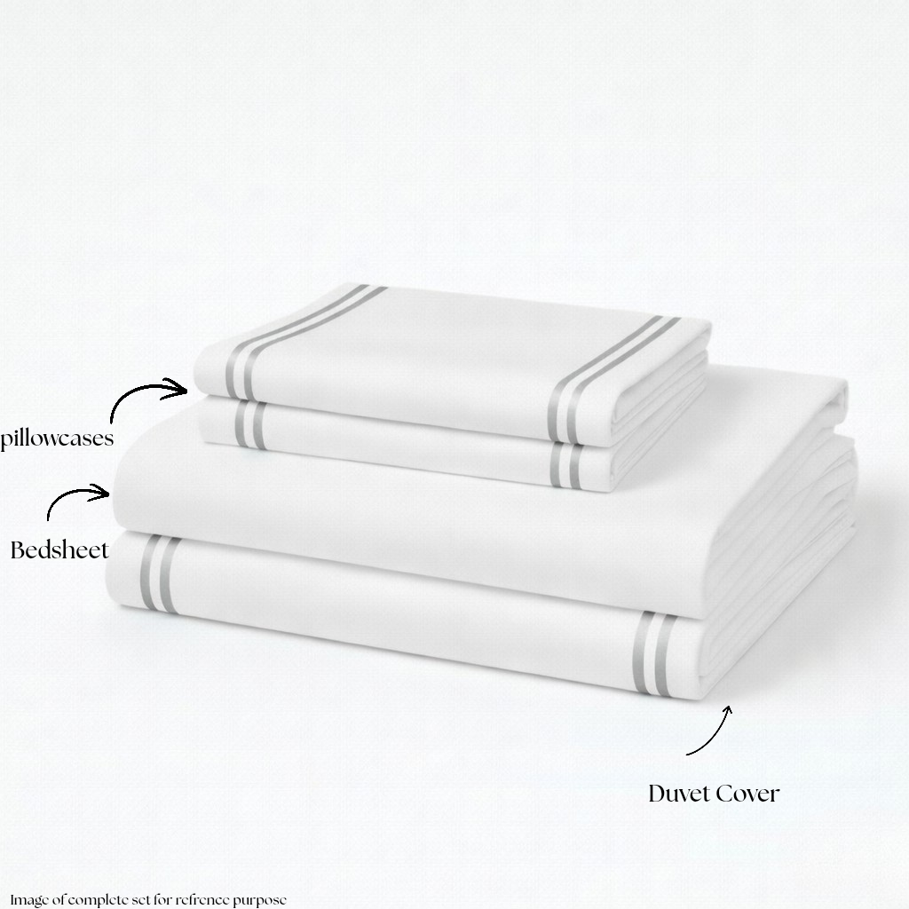 800 TC Pure Cotton Collection -Merrowing - Silver Stone | Duvet Cover with Pillowcases