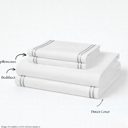 800 TC Pure Cotton Collection -Merrowing - Silver Stone | Bedsheet with Pillowcases