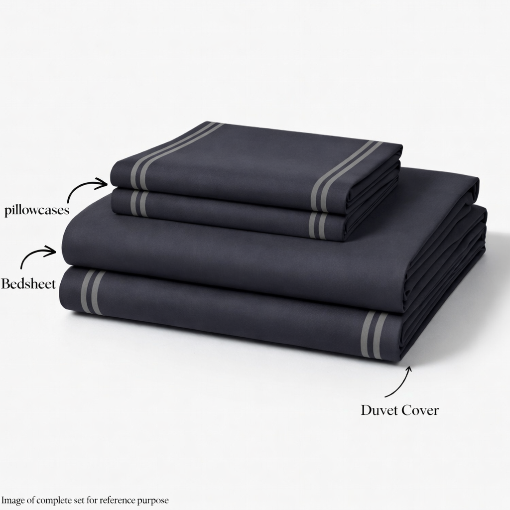 800 TC Pure Cotton Collection -Merrowing - Slate Grey | Duvet Cover with Pillowcases