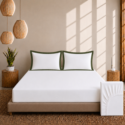 Egyptian Cotton - Border - Zen Classic Olive Green | Bedsheet with Pillowcases