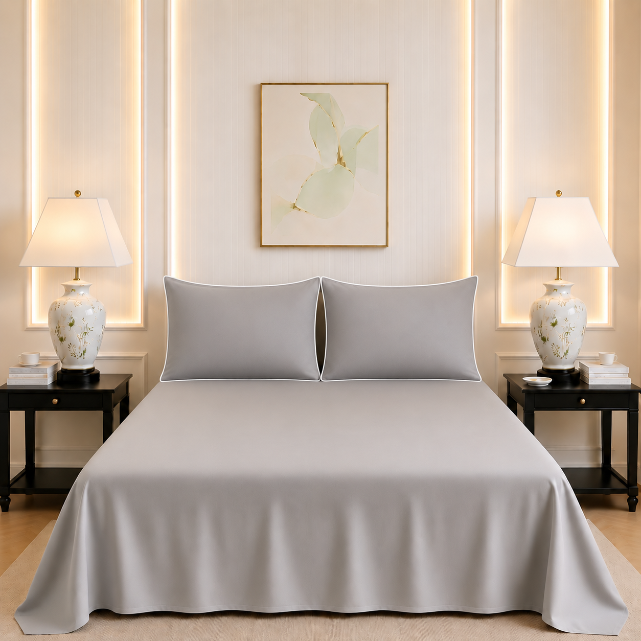 600 TC Pure Cotton Collection Duoluxe - Silver Sapphire | Bedsheet with Pillowcases