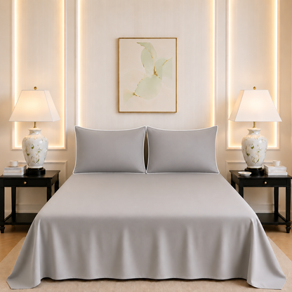 600 TC Pure Cotton Collection Duoluxe - Silver Sapphire | Bedsheet with Pillowcases