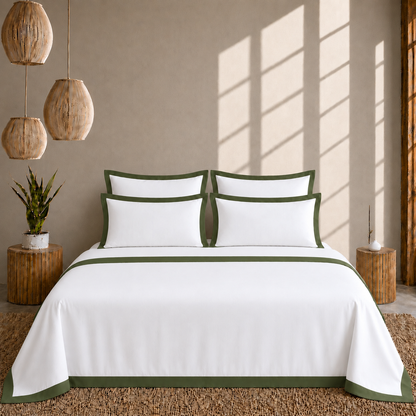 Egyptian Cotton - Border - Zen Classic Olive Green | Duvet Cover with Pillowcases