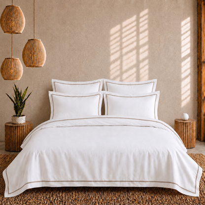 Egyptian Collection - Flat Piping - Zen’s Fine Taupe | Bedsheet & Duvet Cover with Pillowcases