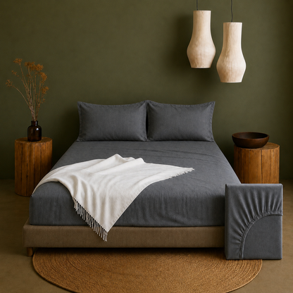 Linen Collection - Shadow Slate | Bedsheet with Pillowcases