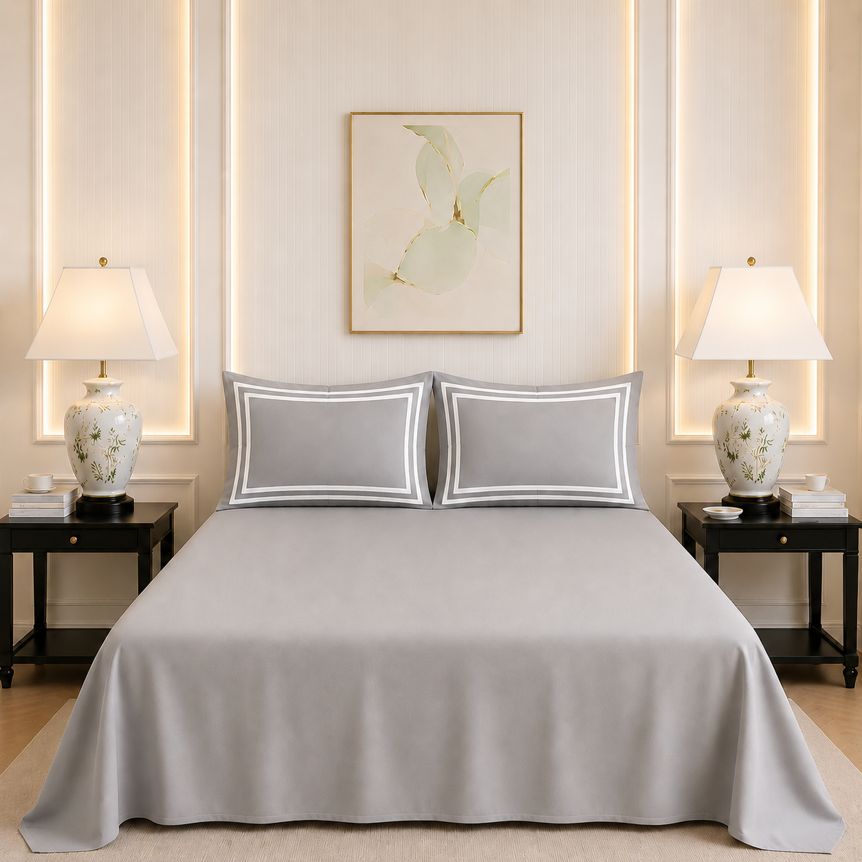 600 TC Pure Cotton Collection - Pearl Grey | Bedsheet & Duvet Cover with Pillowcases
