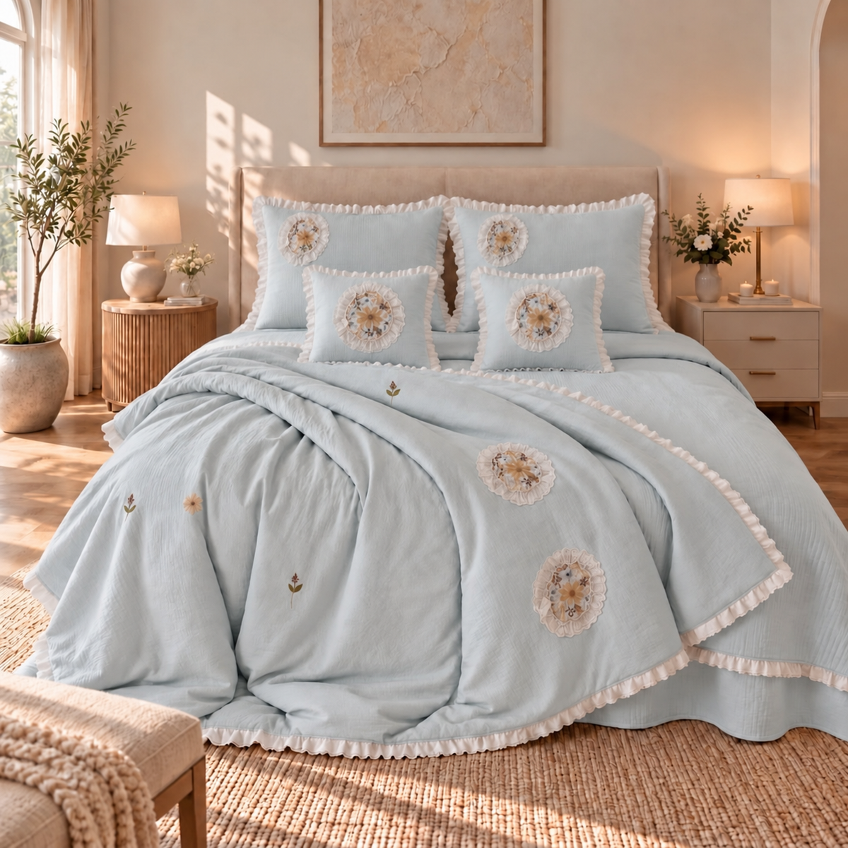 Premium Bedspread Collection - Whispering Flora 6-pieces - Sky Breeze