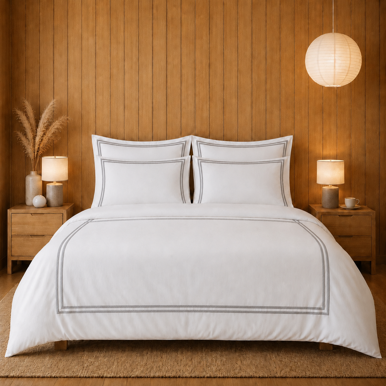 800 TC Pure Cotton Collection -Merrowing - Silver Stone | Duvet Cover with Pillowcases