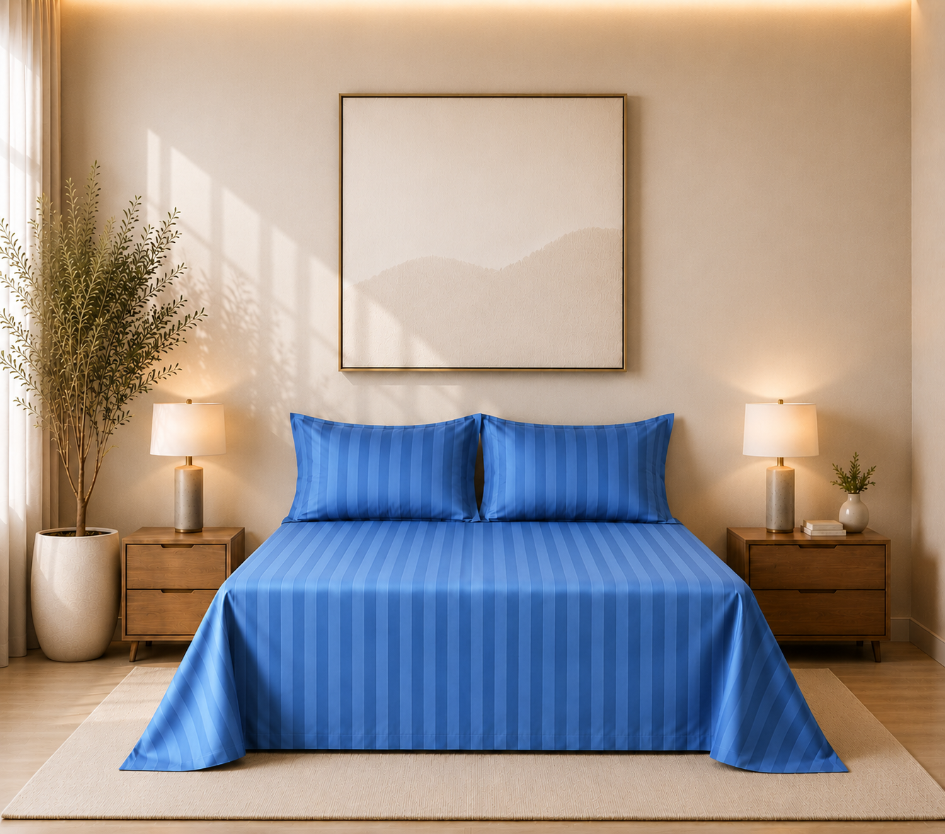 550 TC Stripes Collection - Midnight Navy | Bedsheet with Pillowcases