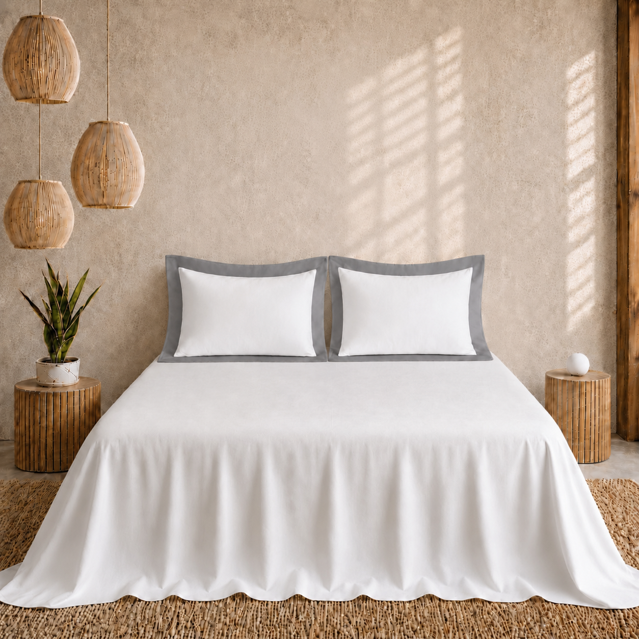 Egyptian Cotton - Border - Zen Classic Grey | Bedsheet with Pillowcases