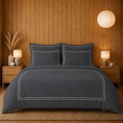800 TC Pure Cotton Collection -Merrowing - Slate Grey | Duvet Cover with Pillowcases