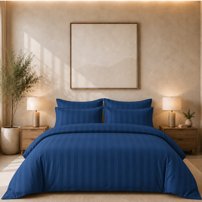 550 TC Stripes Collection- Blue Lagoon | Duvet Cover with Pillowcases