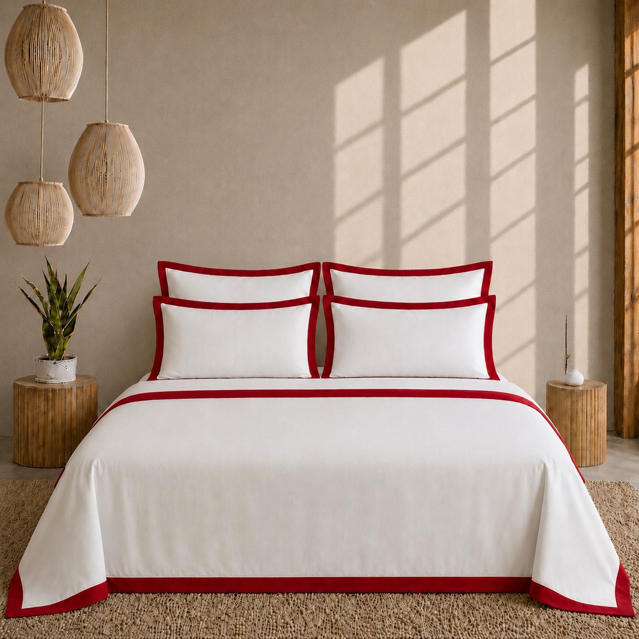Egyptian Cotton - Border - Zen Classic Red | Duvet Cover with Pillowcases