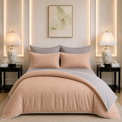 600 TC Pure Cotton Collection Duoluxe - Silver Blush | Bedsheet & Duvet Cover with Pillowcases
