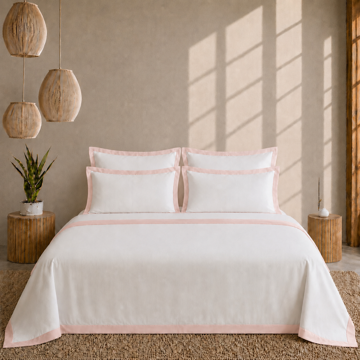 Egyptian Cotton - Border - Zen Classic Blush | Bedsheet & Duvet Cover with Pillowcases