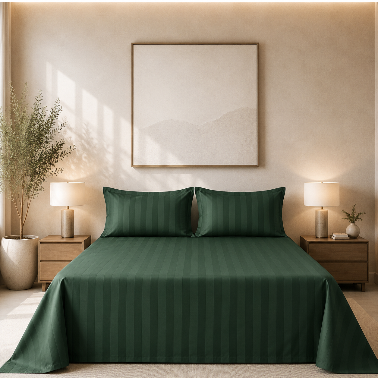 550 TC Stripes Collection - Emerald Green | Bedsheet with Pillowcases