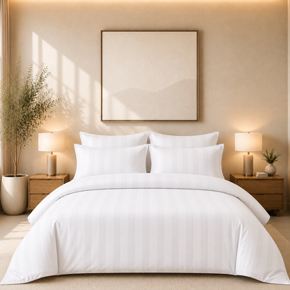 550 TC Stripes Collection - Pure Snow | Duvet Cover with Pillowcases