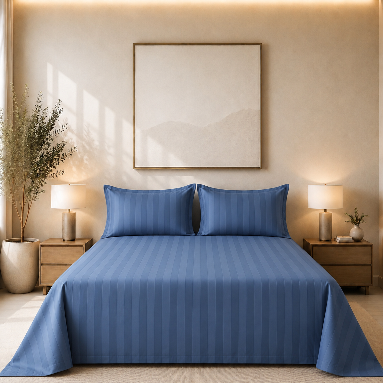550 TC Stripes Collection - Midnight Navy | Bedsheet with Pillowcases
