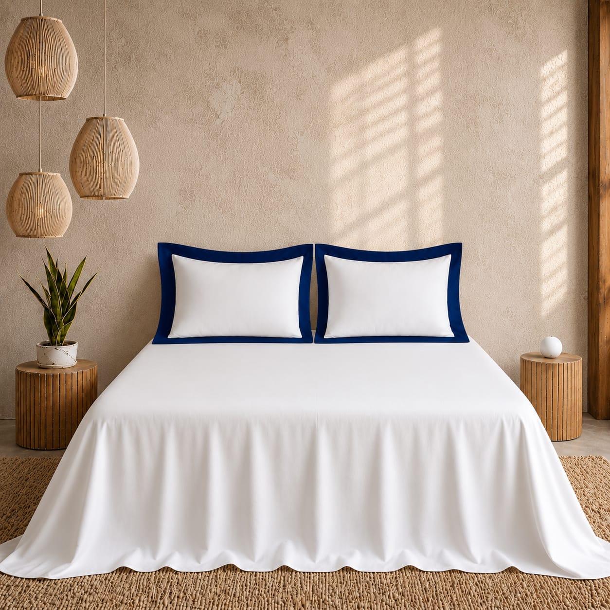 Egyptian Cotton - Border - Zen Classic Dark Blue | Bedsheet with Pillowcases