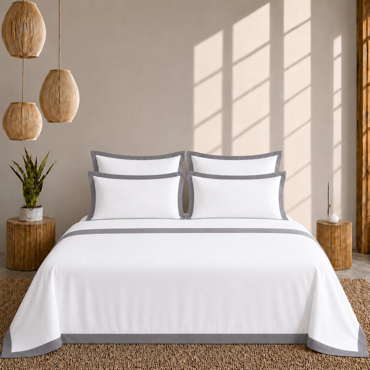 Egyptian Cotton - Border - Zen Classic Grey | Bedsheet & Duvet Cover with Pillowcases
