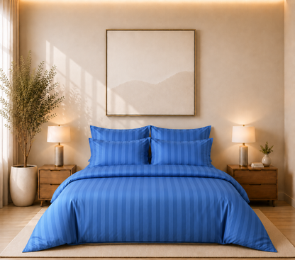 550 TC Stripes Collection - Midnight Navy | Duvet Cover with Pillowcases