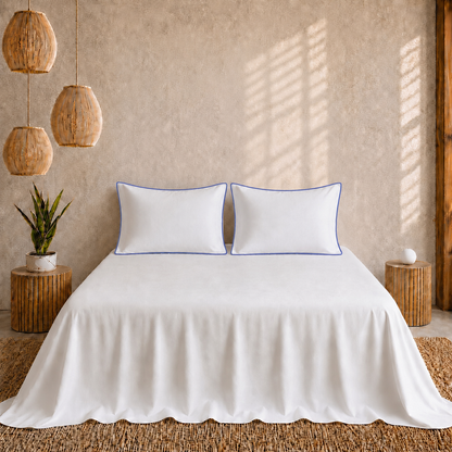 Egyptian Collection - Pure Piping - Zen Staple Blue | Bedsheet with Pillowcases