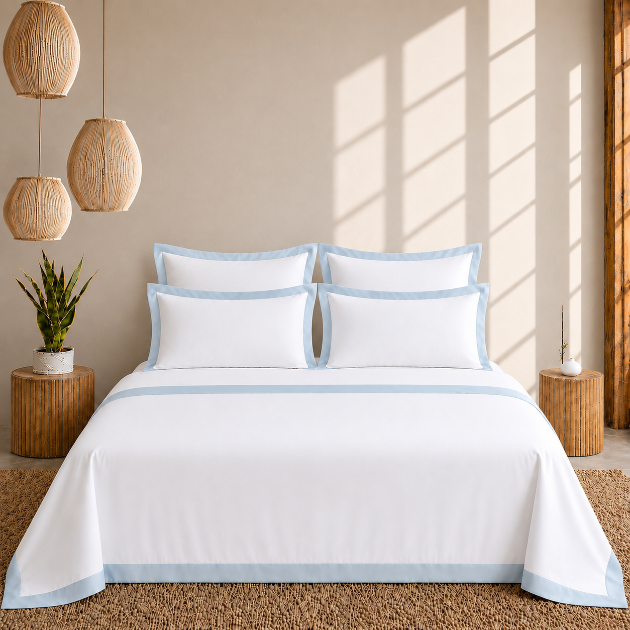 Egyptian Cotton - Border - Zen Classic Blue | Bedsheet & Duvet Cover with Pillowcases