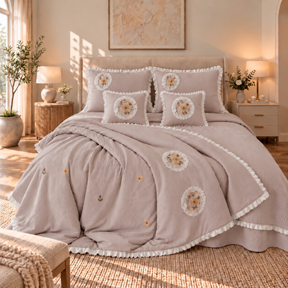 Premium Bedspread Collection - Whispering Flora 6-pieces - Blush Pink