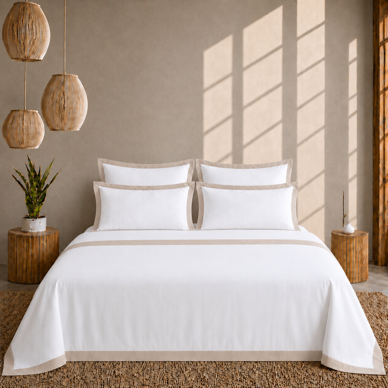 Egyptian Cotton - Border - Zen Classic Beige | Duvet Cover with Pillowcases