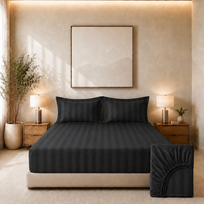 550 TC Stripes Collection - Dark grey | Bedsheet with Pillowcases
