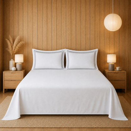 800 TC Pure Cotton Collection -Merrowing - Silver Stone | Bedsheet with Pillowcases