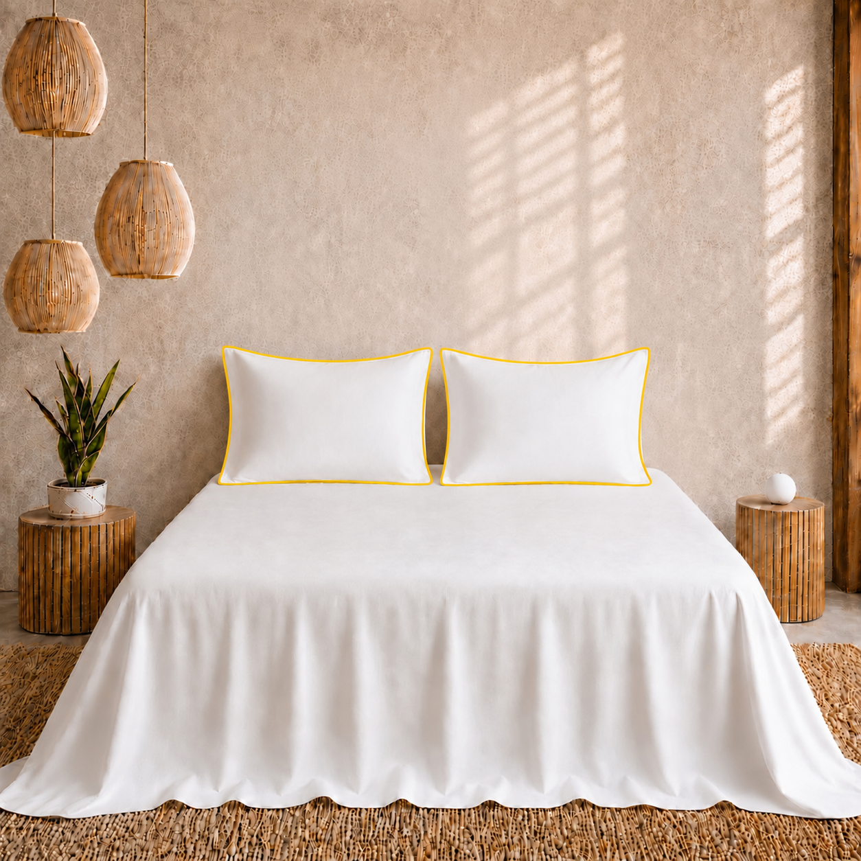 Egyptian Collection - Pure Piping - Zen Staple Yellow | Bedsheet with Pillowcases